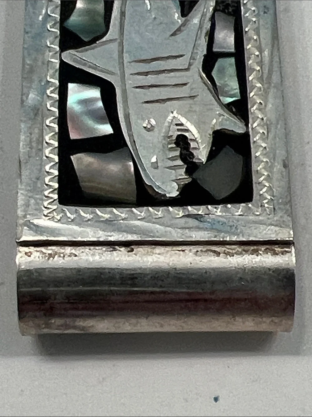 Vintage Alpaca Silver Shark & Abalone Inlay Money/Card Clip (1995)